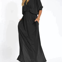Robe longue femme col en V Robe de soirée élégante avec poches pour l'été et les loisirs