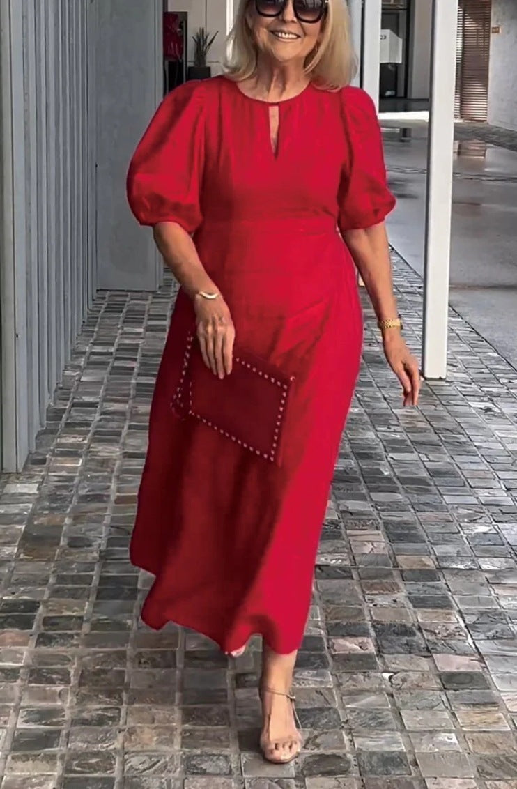 Elegantes Midikleid mit Puffärmeln für Damen ? Schmeichelnde Silhouette für zeitlosen Stil 0