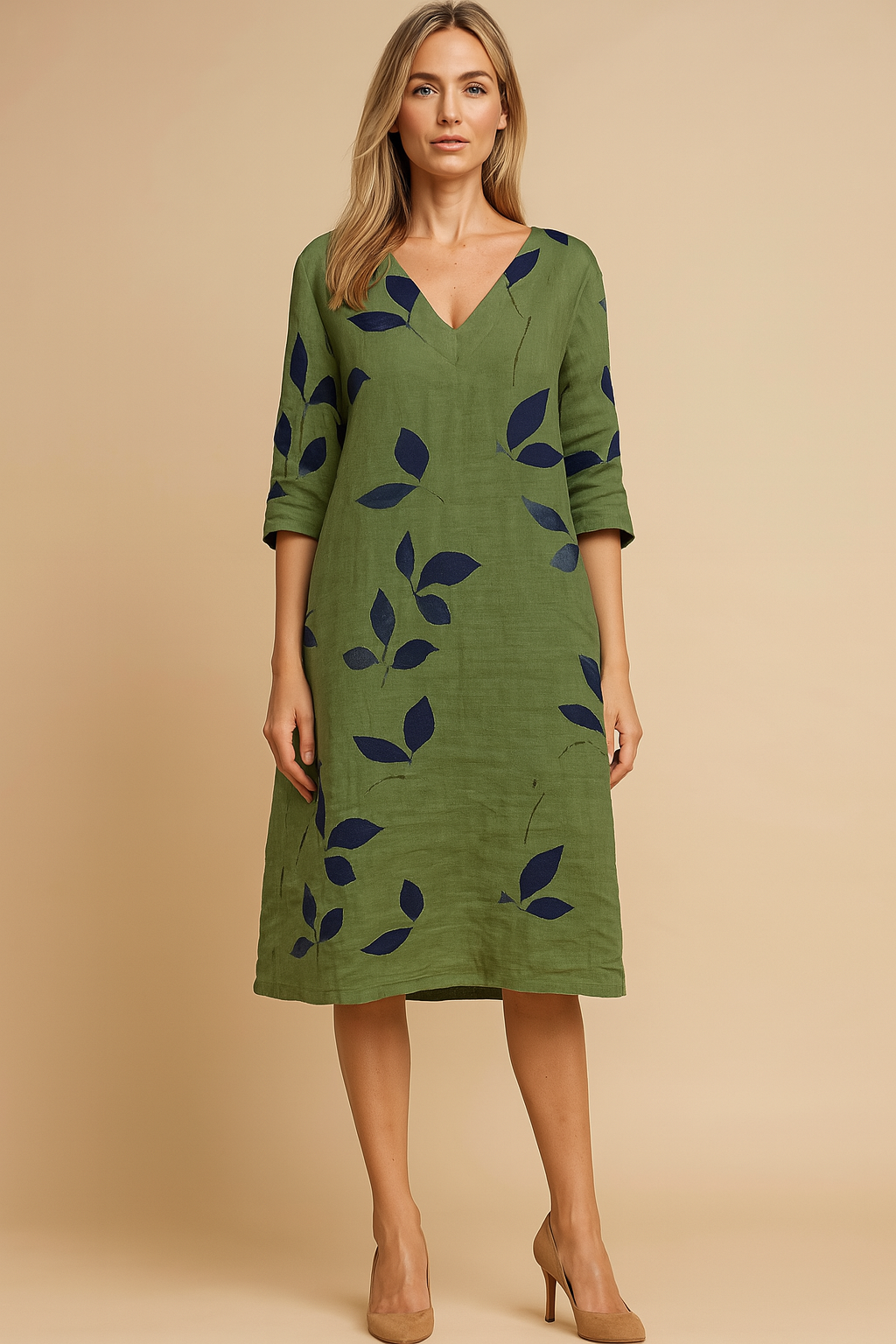 Sommerkleid Damen Regular Fit Freizeit Blattmuster