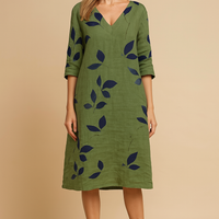 Sommerkleid Damen Regular Fit Freizeit Blattmuster