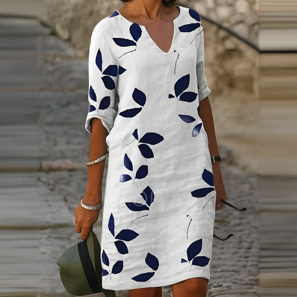 Sommerkleid Damen Regular Fit Freizeit Blattmuster