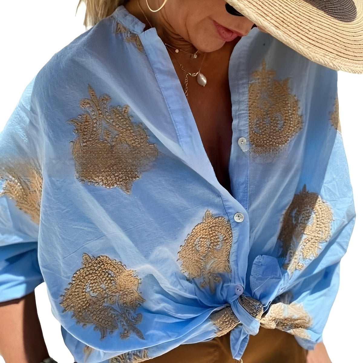 Damenbluse Relaxed Fit Freizeit mit Knopfleiste und Muster