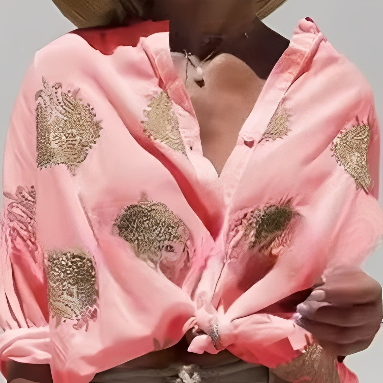 Damenbluse Relaxed Fit Freizeit mit Knopfleiste und Muster