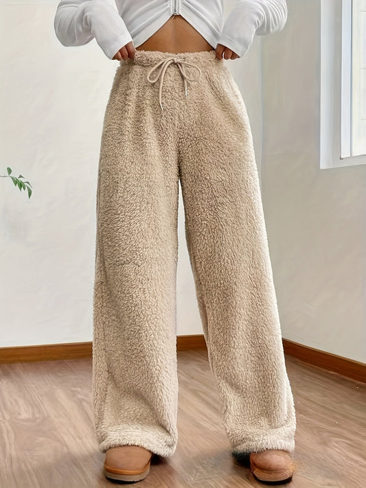 Teddy Jogginghose Loungehose Damen Relaxed Fit Winter Casual Teddy Sherpa