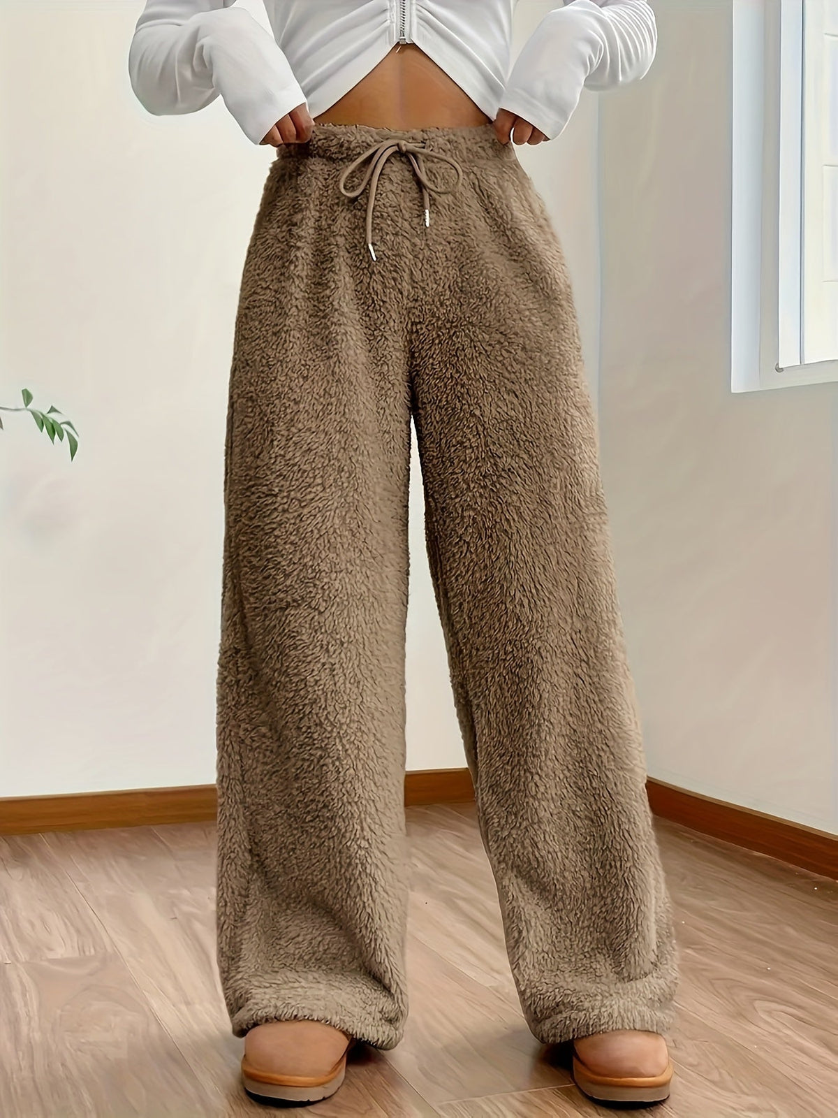 Teddy Jogginghose Loungehose Damen Relaxed Fit Winter Casual Teddy Sherpa