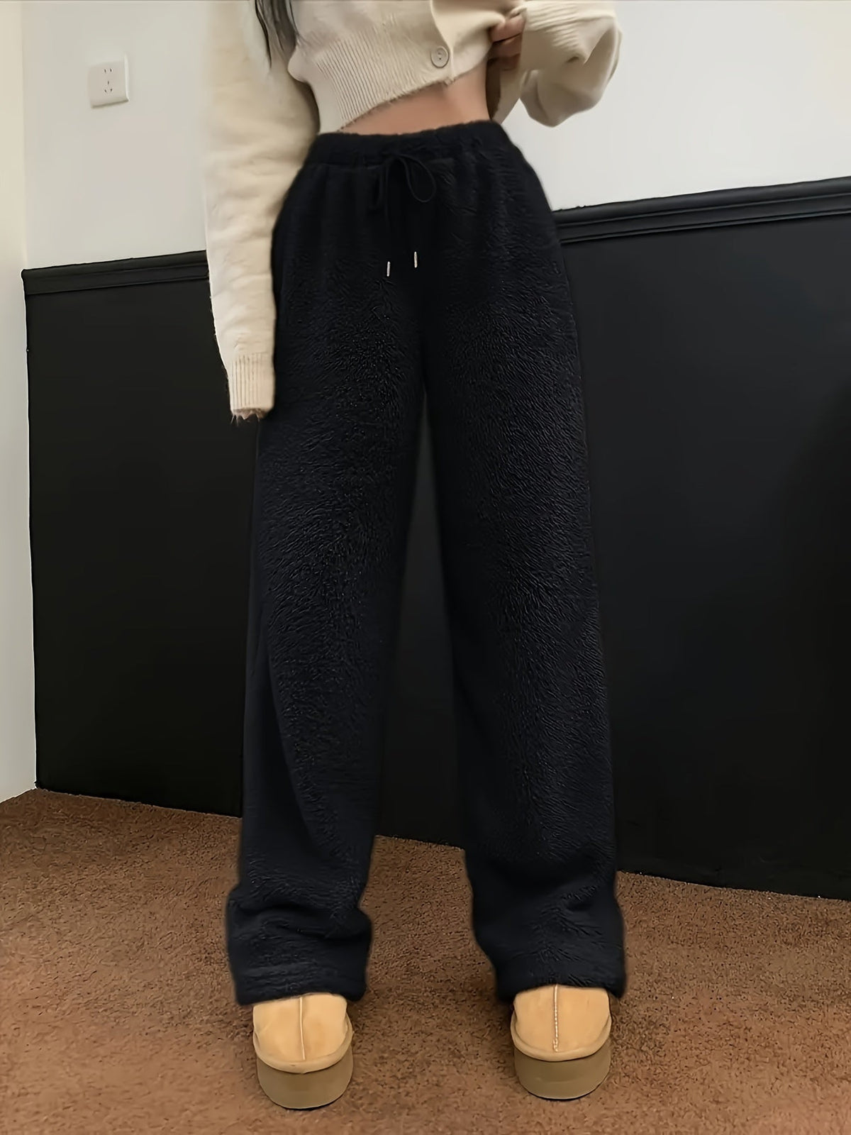 Teddy Jogginghose Loungehose Damen Relaxed Fit Winter Casual Teddy Sherpa