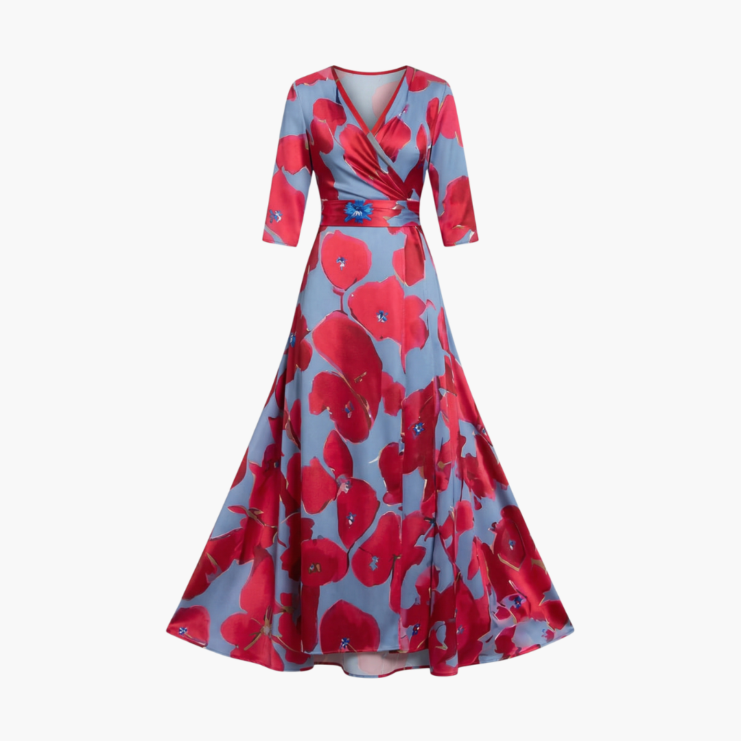 Damen Blumenkleid Elegant V-Ausschnitt Lang Freizeit