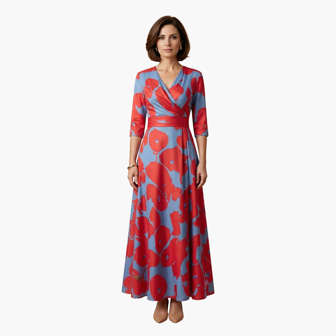 Damen Blumenkleid Elegant V-Ausschnitt Lang Freizeit
