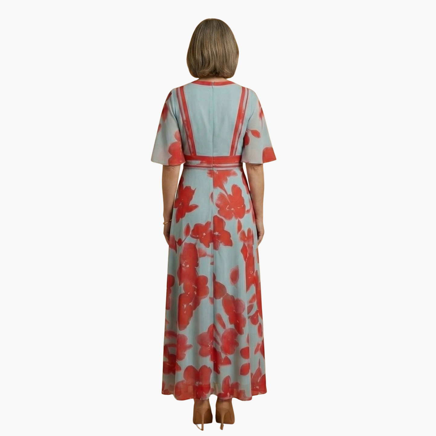 Damen Blumenkleid Elegant V-Ausschnitt Lang Freizeit