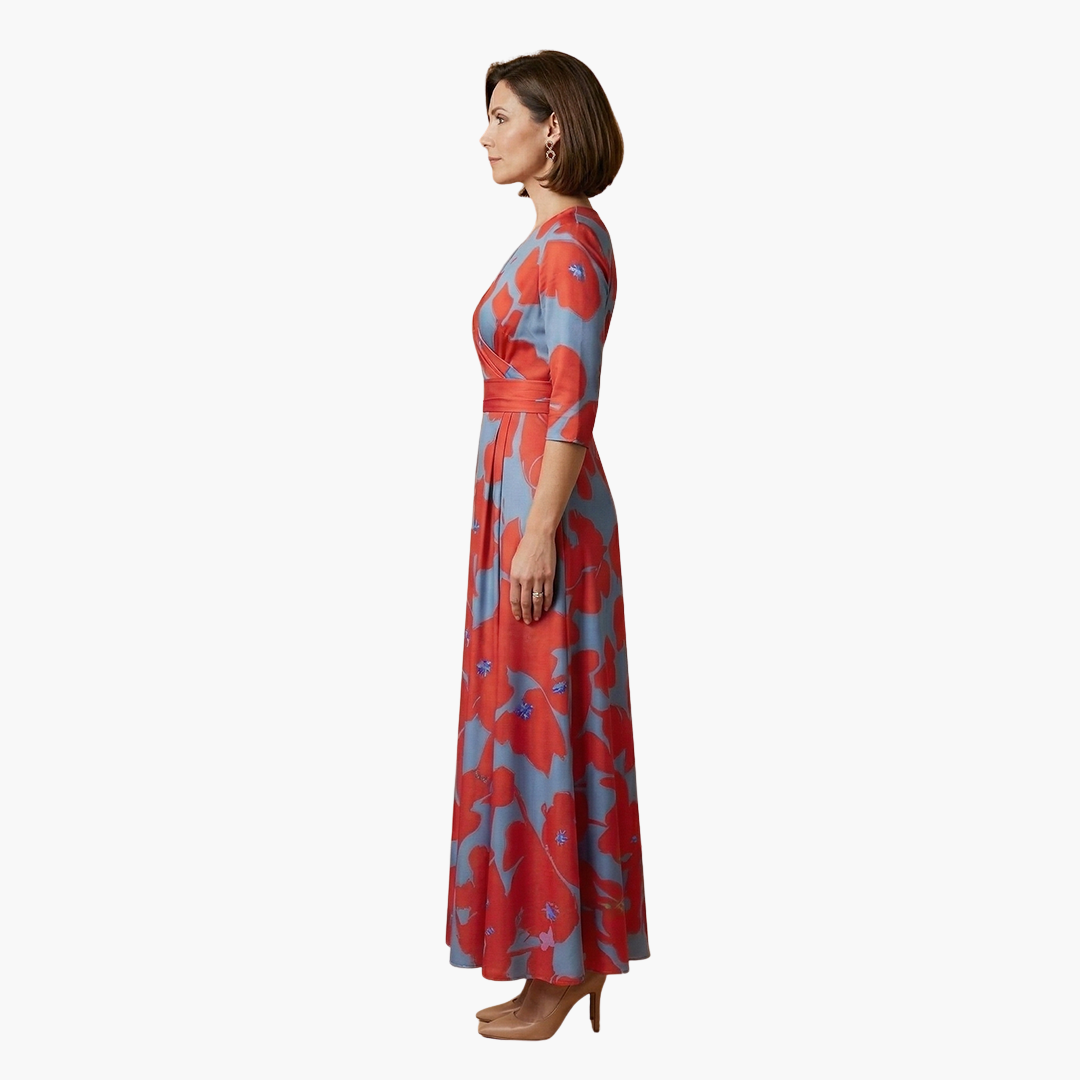 Damen Blumenkleid Elegant V-Ausschnitt Lang Freizeit