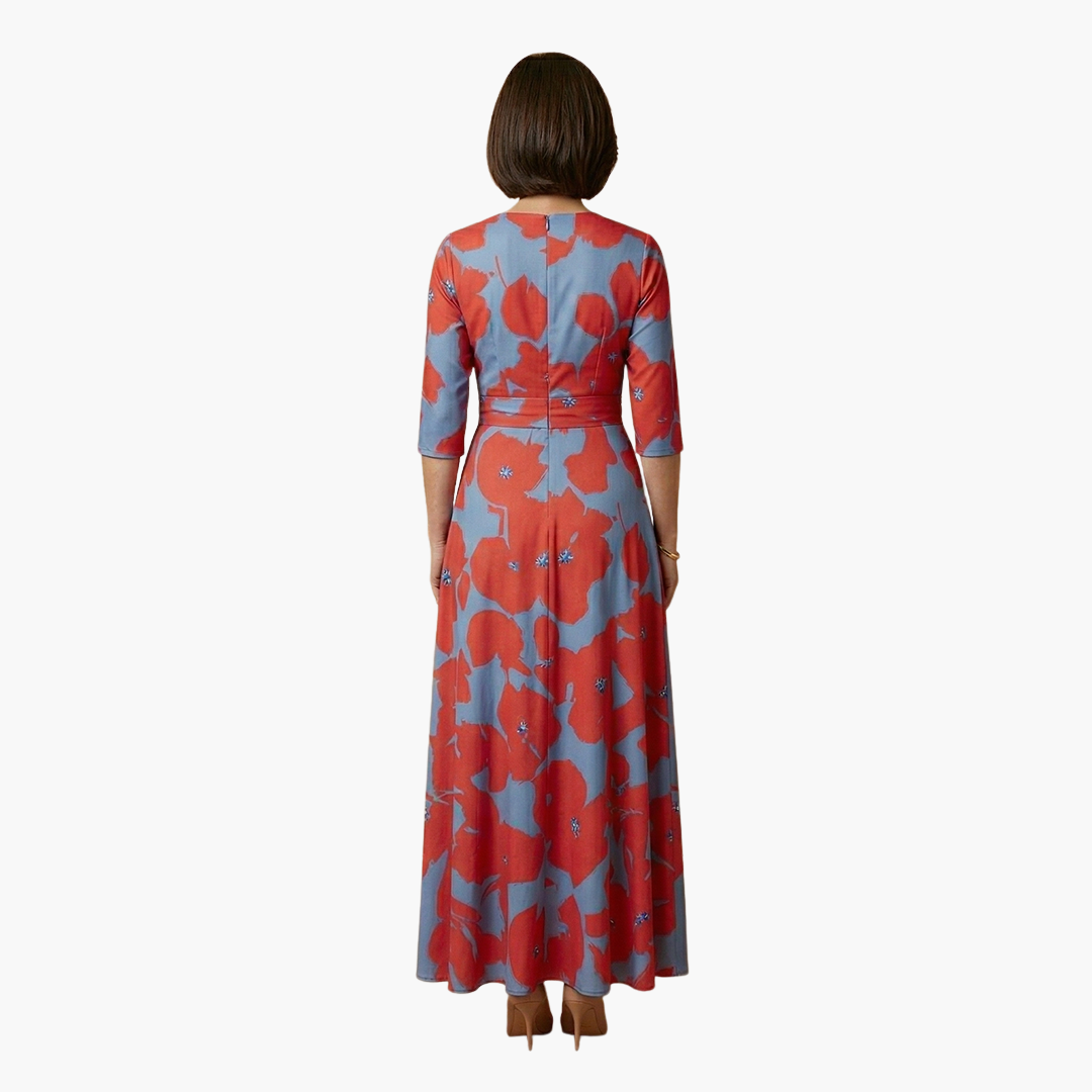 Damen Blumenkleid Elegant V-Ausschnitt Lang Freizeit