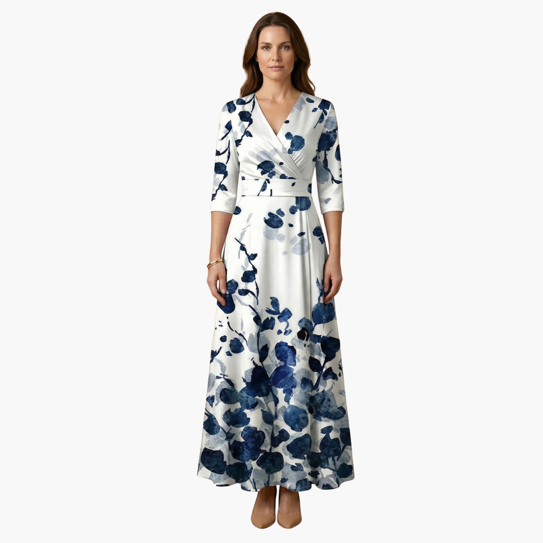 Damen Blumenkleid Elegant V-Ausschnitt Lang Freizeit