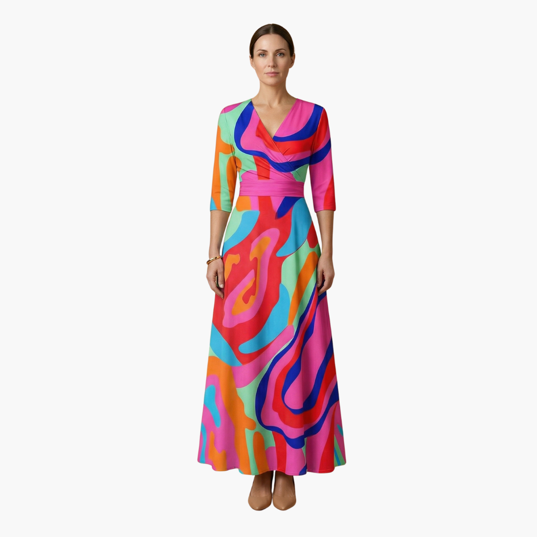 Damen Blumenkleid Elegant V-Ausschnitt Lang Freizeit