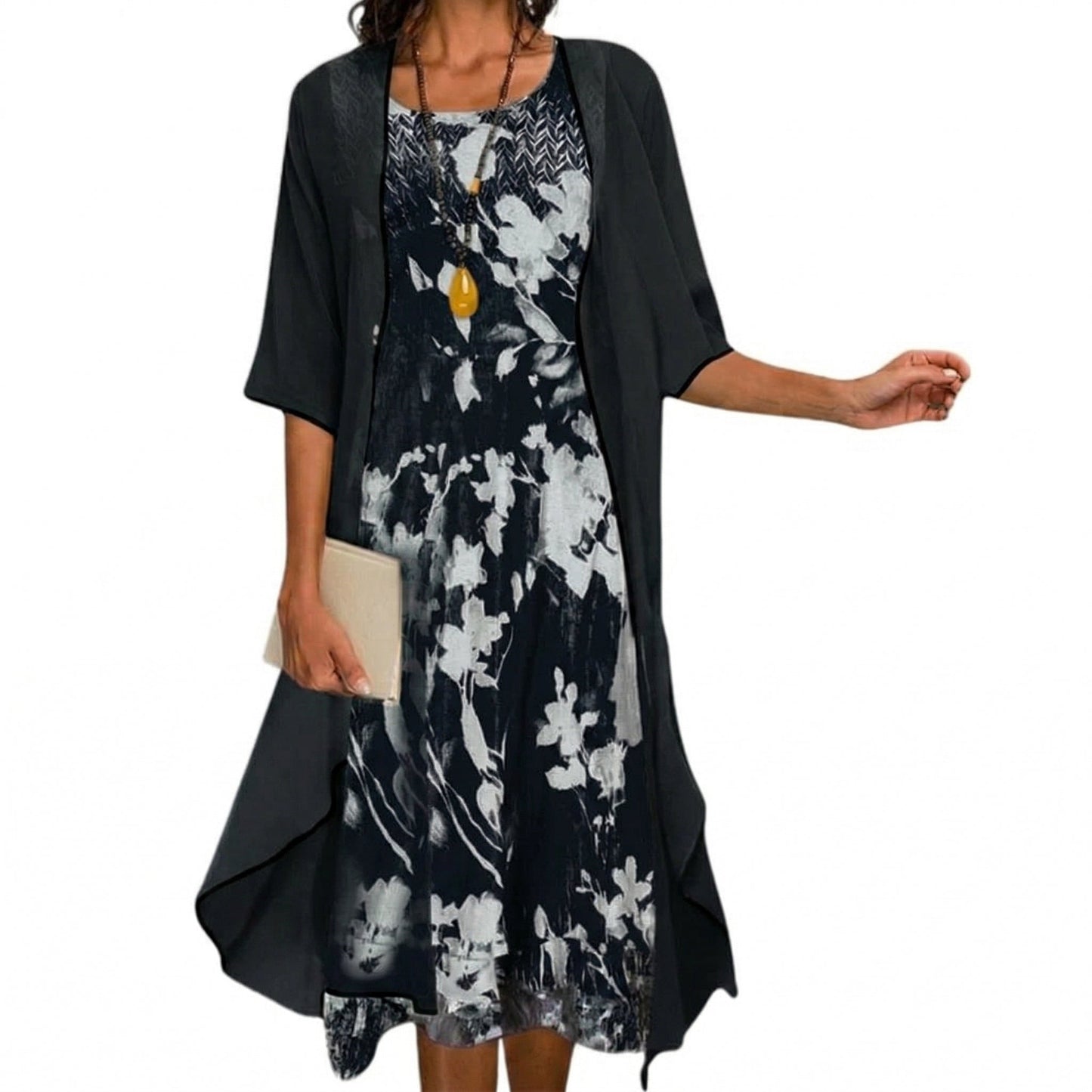 Damen Floral Maxikleid mit Cardigan Lässig Freizeit