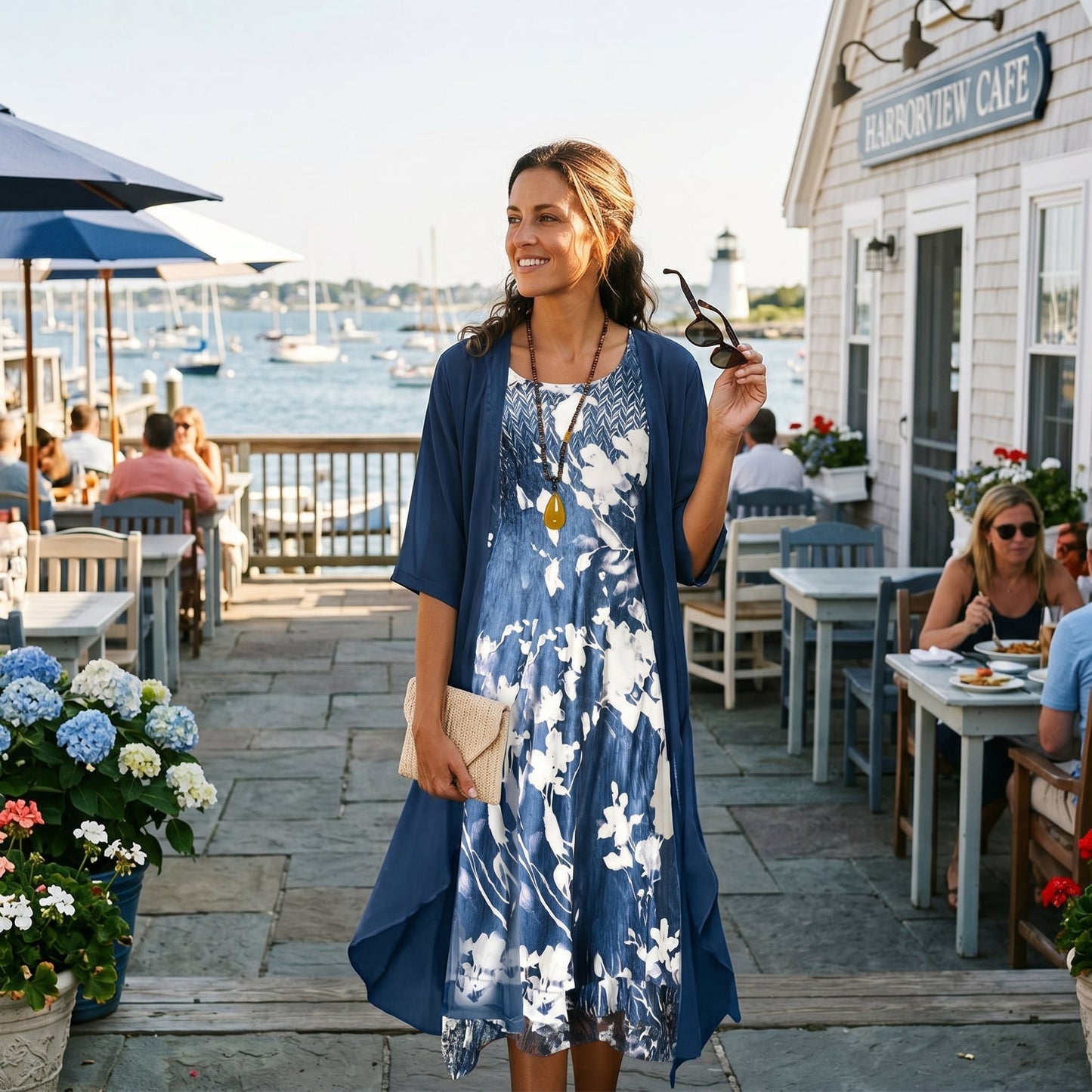 Damen Floral Maxikleid mit Cardigan Lässig Freizeit