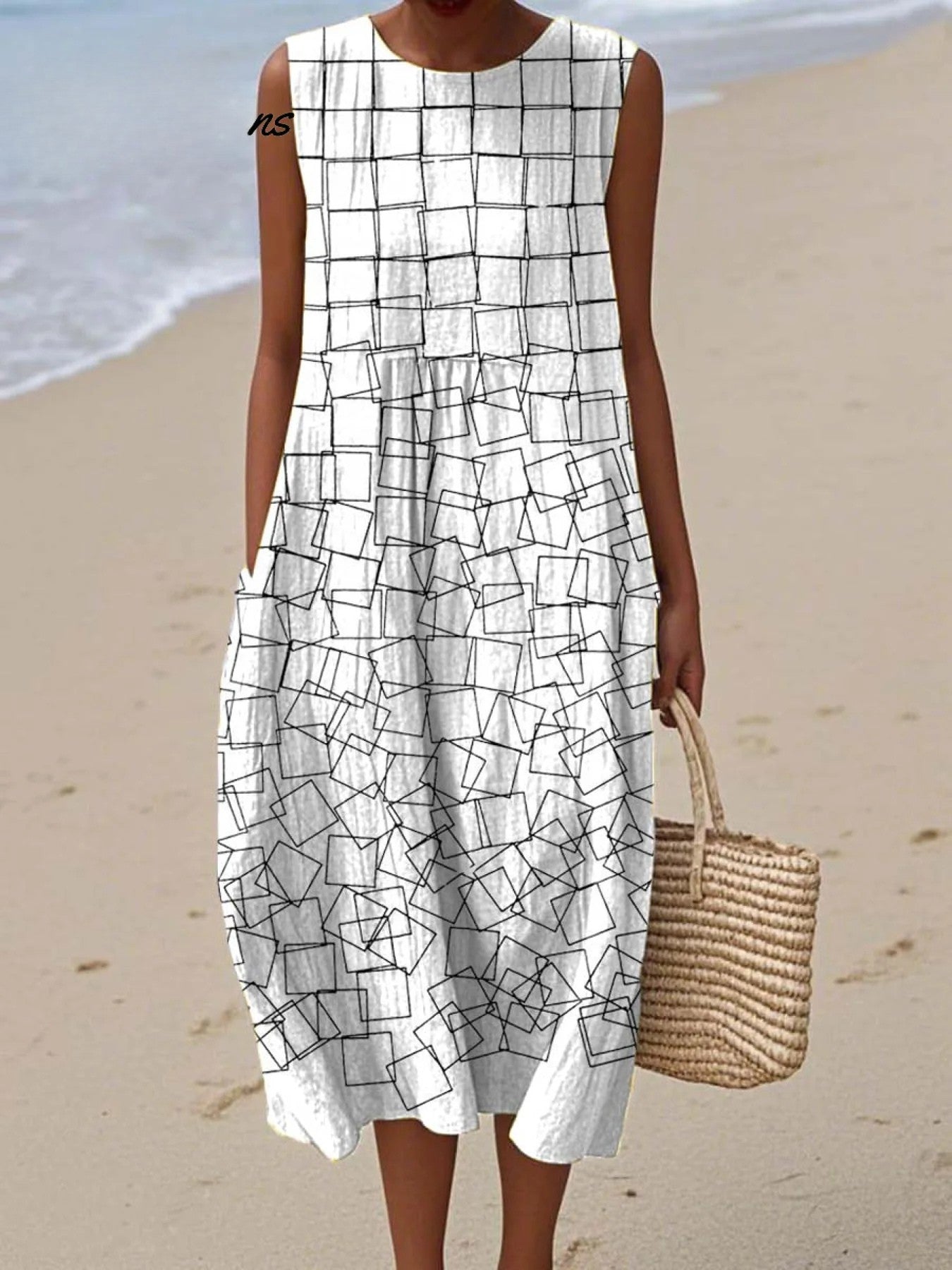 Geometrisches Wickelkleid Damen | 100% Baumwolle mit Taschen | Bequem und Stilvoll für Sommertage 0
