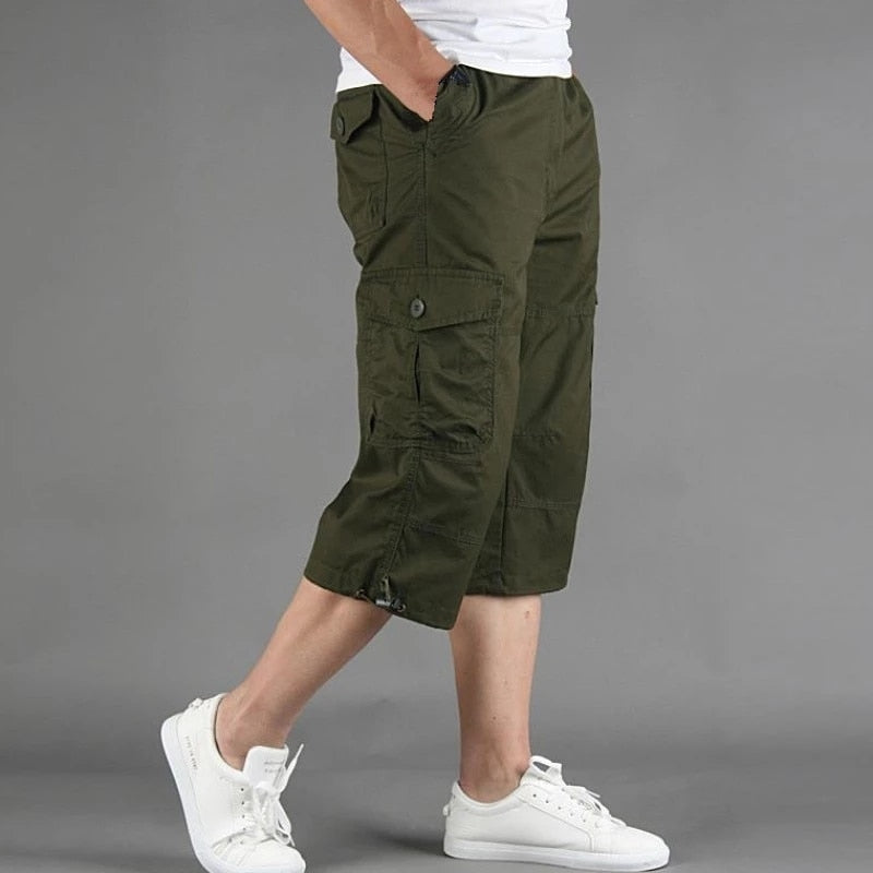 Herren Cargo 3/4 Hose Relaxed Fit Freizeit mit vielen Taschen