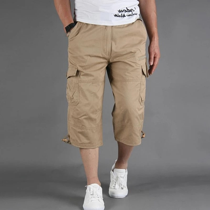 Herren Cargo 3/4 Hose Relaxed Fit Freizeit mit vielen Taschen