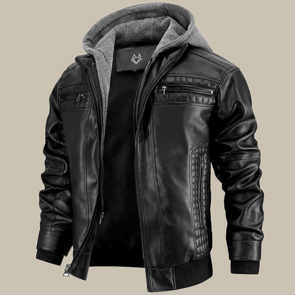 Herren Jacke | PU-Lederjacke mit Kapuze und Verstellbarem Schnitt | Stilvolles Design für Vielseitige Anlässe 0