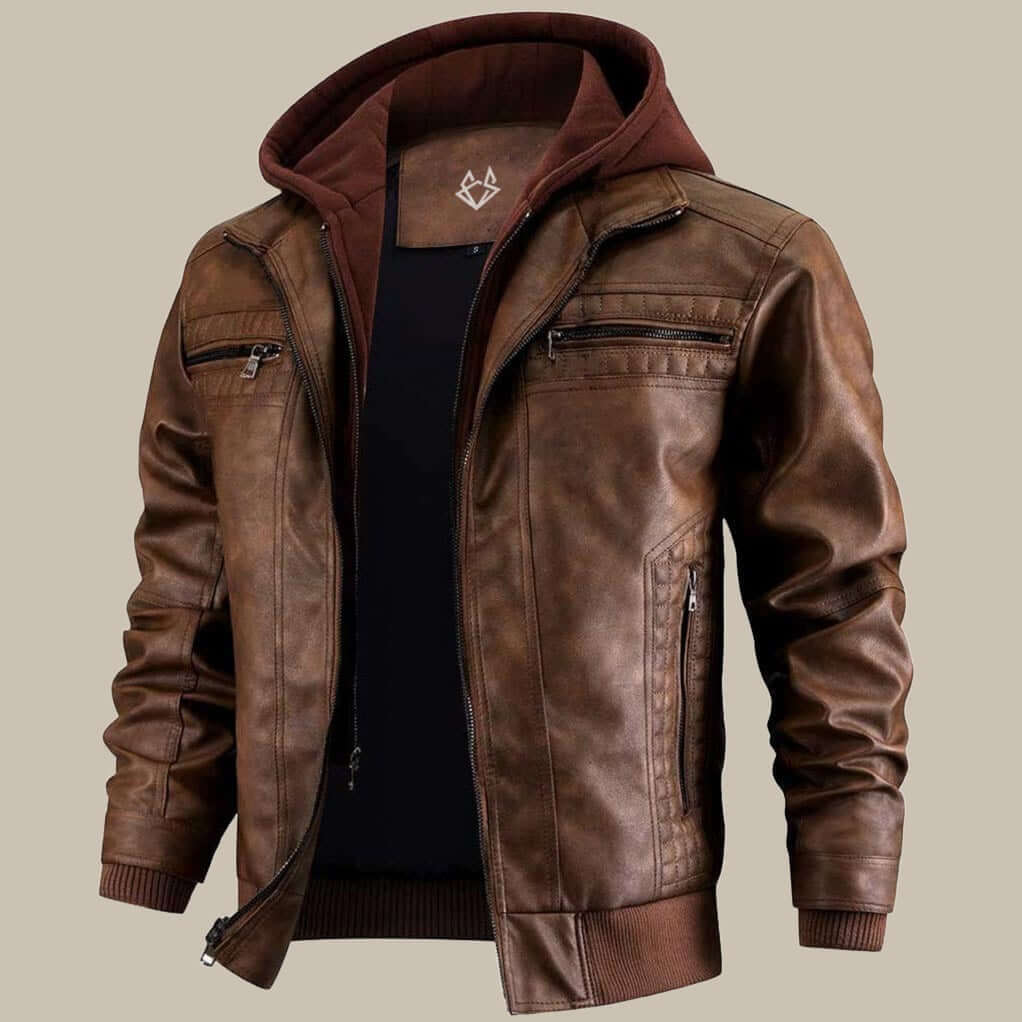 Herren Jacke | PU-Lederjacke mit Kapuze und Verstellbarem Schnitt | Stilvolles Design für Vielseitige Anlässe 1