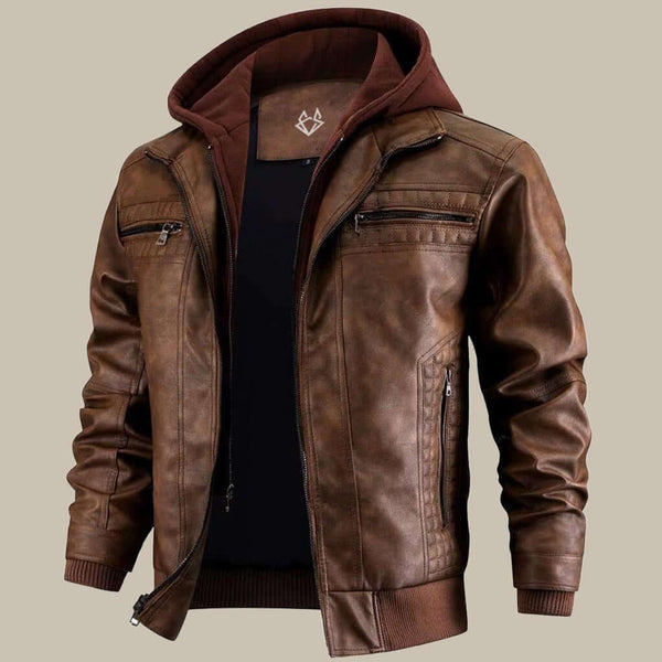 Herren Jacke | PU-Lederjacke mit Kapuze