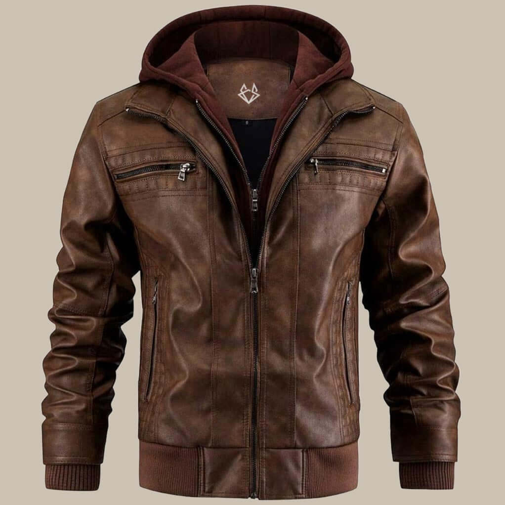 Herren Jacke | PU-Lederjacke mit Kapuze und Verstellbarem Schnitt | Stilvolles Design für Vielseitige Anlässe 3