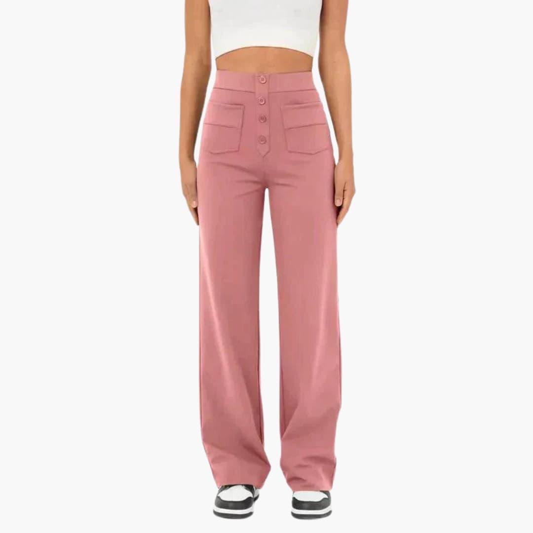 Hochtaillierte Palazzo-Hose für Damen mit Knopfleiste im eleganten Stil 0