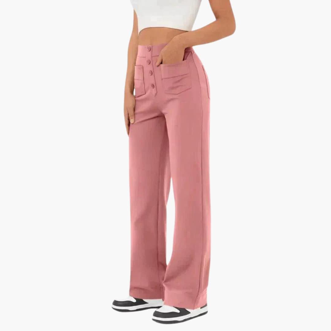 Hochtaillierte Palazzo-Hose für Damen mit Knopfleiste im eleganten Stil 1