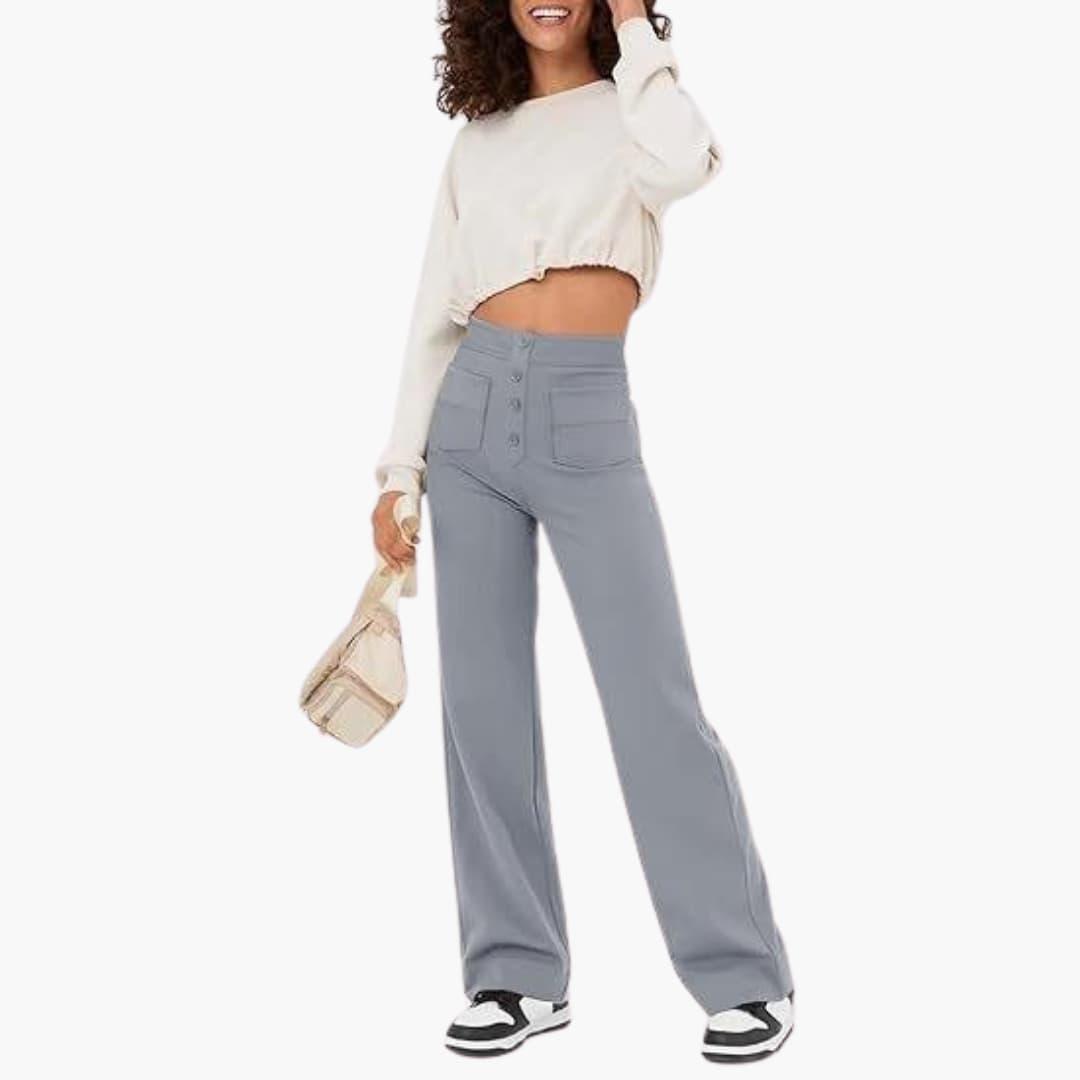 Hochtaillierte Palazzo-Hose für Damen mit Knopfleiste im eleganten Stil 10