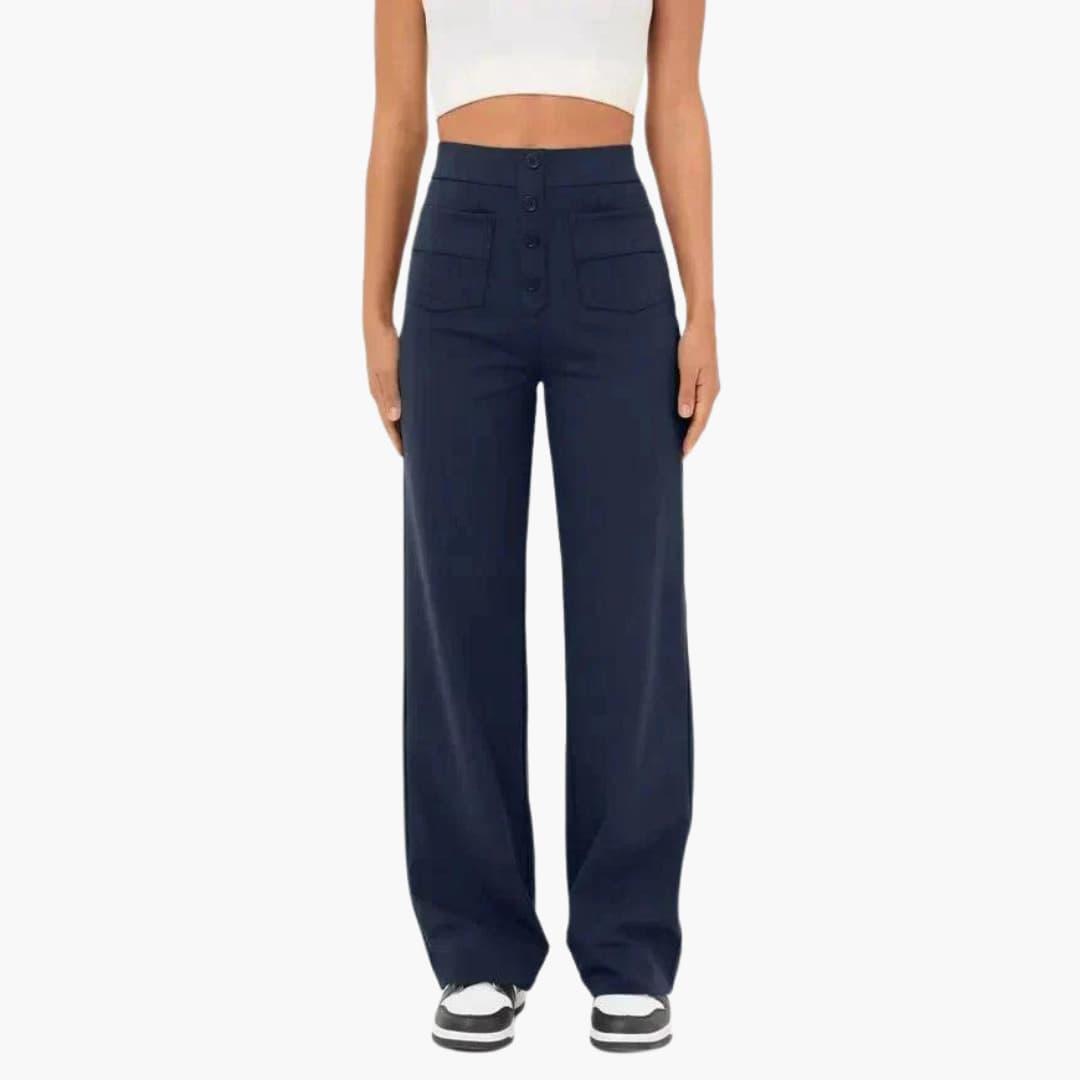 Hochtaillierte Palazzo-Hose für Damen mit Knopfleiste im eleganten Stil 11