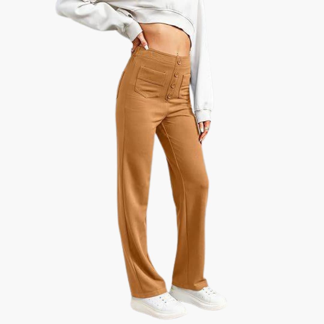 Hochtaillierte Palazzo-Hose für Damen mit Knopfleiste im eleganten Stil 12