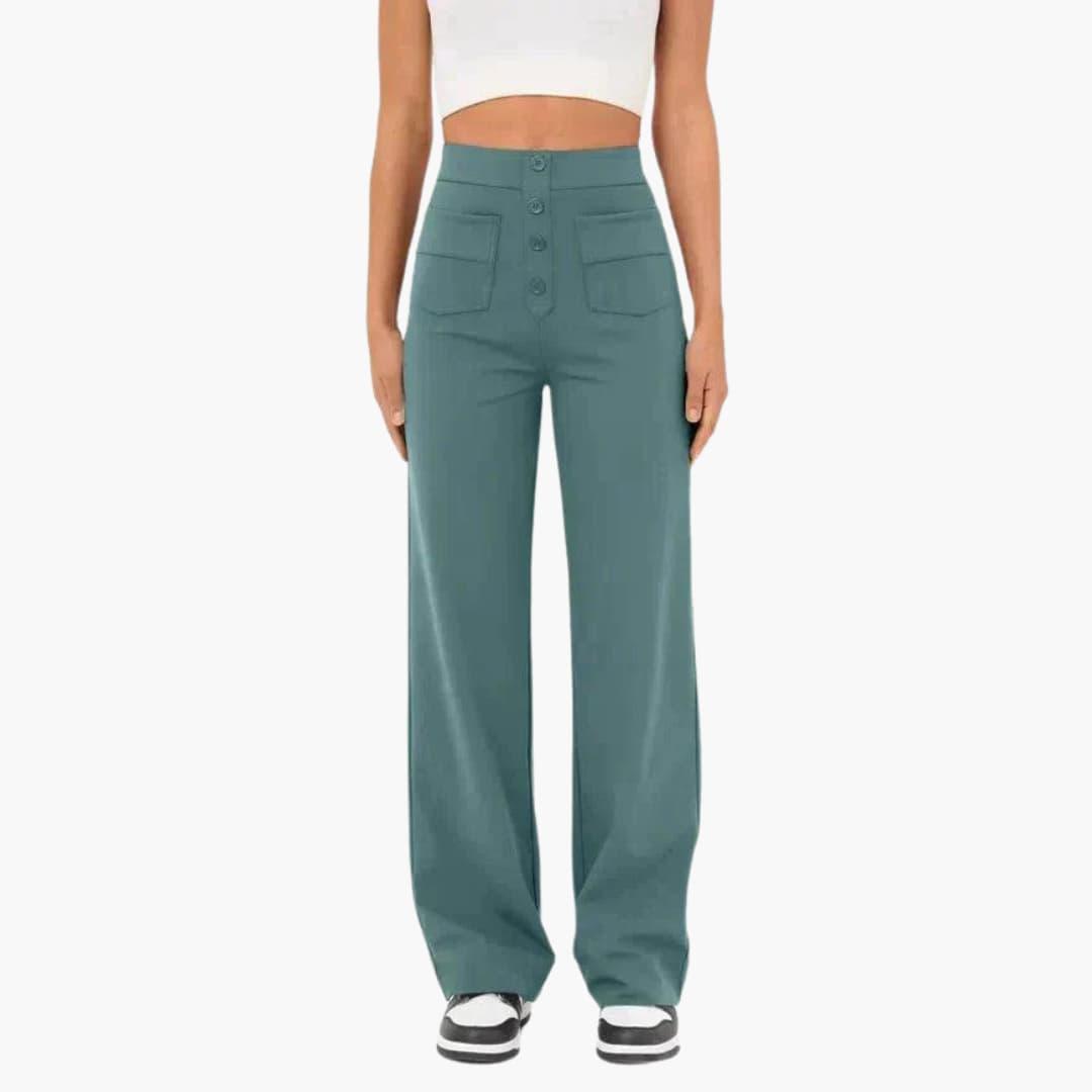 Hochtaillierte Palazzo-Hose für Damen mit Knopfleiste im eleganten Stil 3