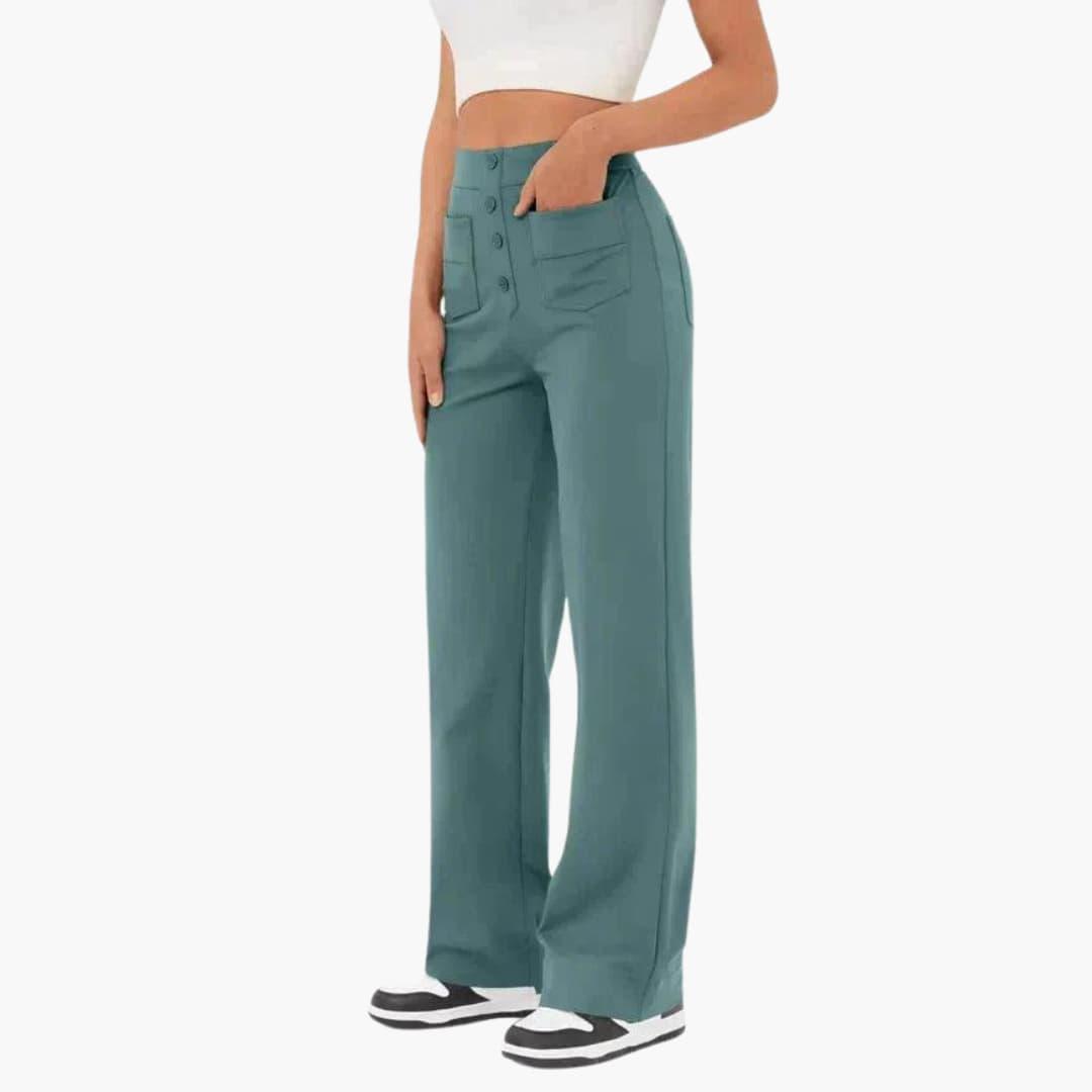 Hochtaillierte Palazzo-Hose für Damen mit Knopfleiste im eleganten Stil 4
