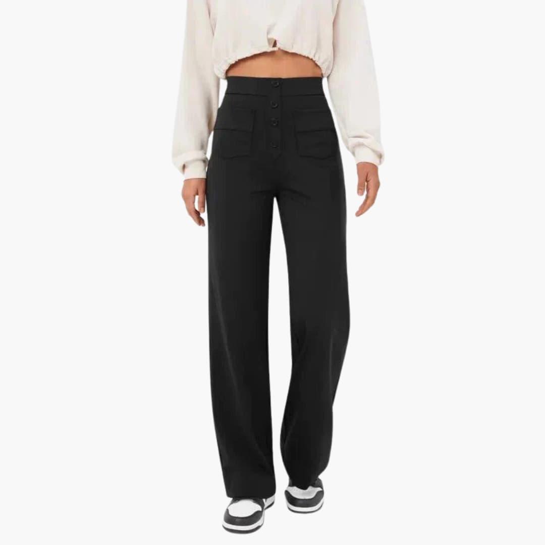 Hochtaillierte Palazzo-Hose für Damen mit Knopfleiste im eleganten Stil 6