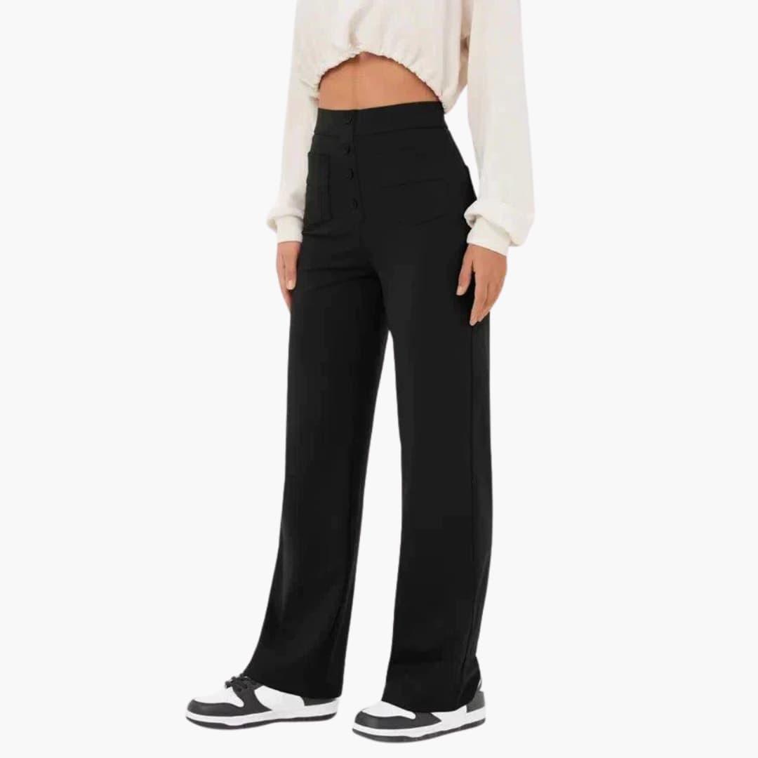 Hochtaillierte Palazzo-Hose für Damen mit Knopfleiste im eleganten Stil 7