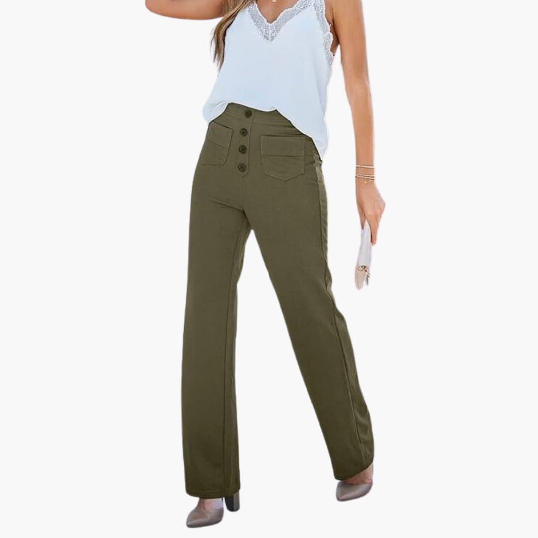 Hochtaillierte Palazzo-Hose für Damen mit Knopfleiste im eleganten Stil 9