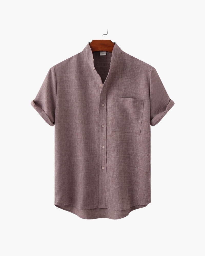 Hemd Kurzarm Herren Relaxed Fit Sommer Casual Mandarin-Kragen
