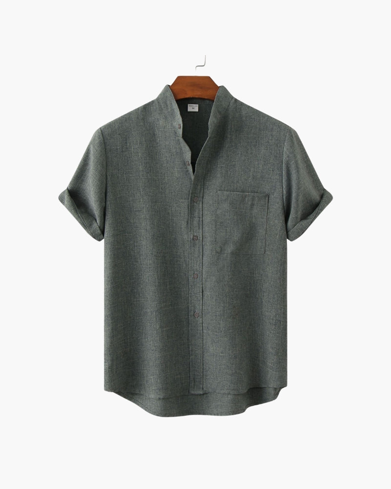 Hemd Kurzarm Herren Relaxed Fit Sommer Casual Mandarin-Kragen