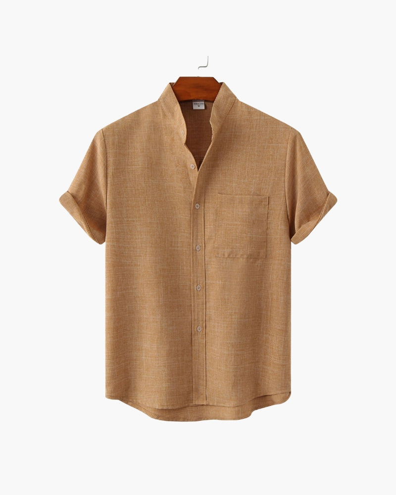 Hemd Kurzarm Herren Relaxed Fit Sommer Casual Mandarin-Kragen