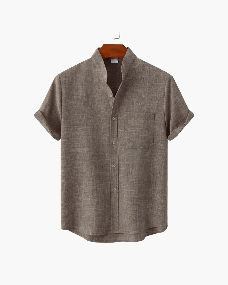 Hemd Kurzarm Herren Relaxed Fit Sommer Casual Mandarin-Kragen