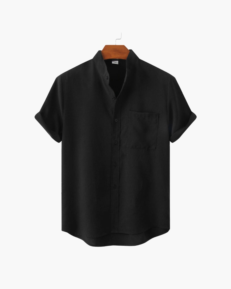 Hemd Kurzarm Herren Relaxed Fit Sommer Casual Mandarin-Kragen