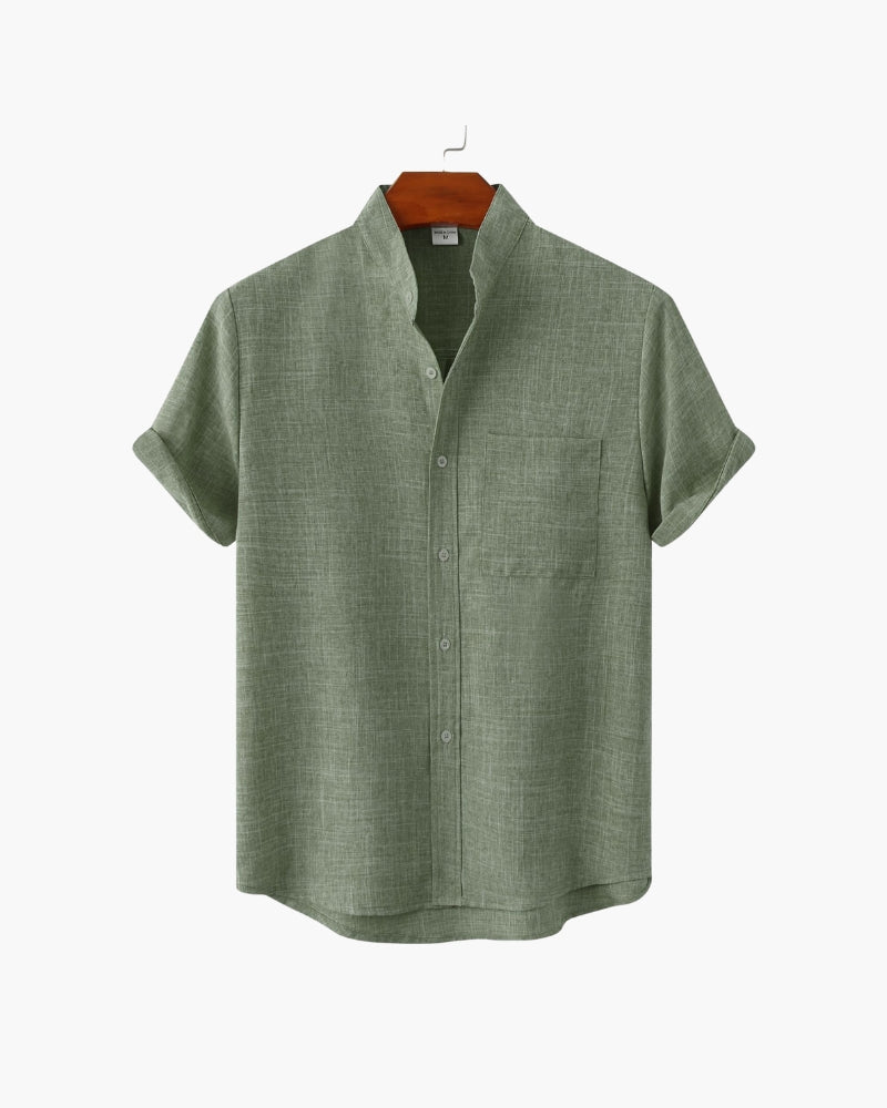 Hemd Kurzarm Herren Relaxed Fit Sommer Casual Mandarin-Kragen