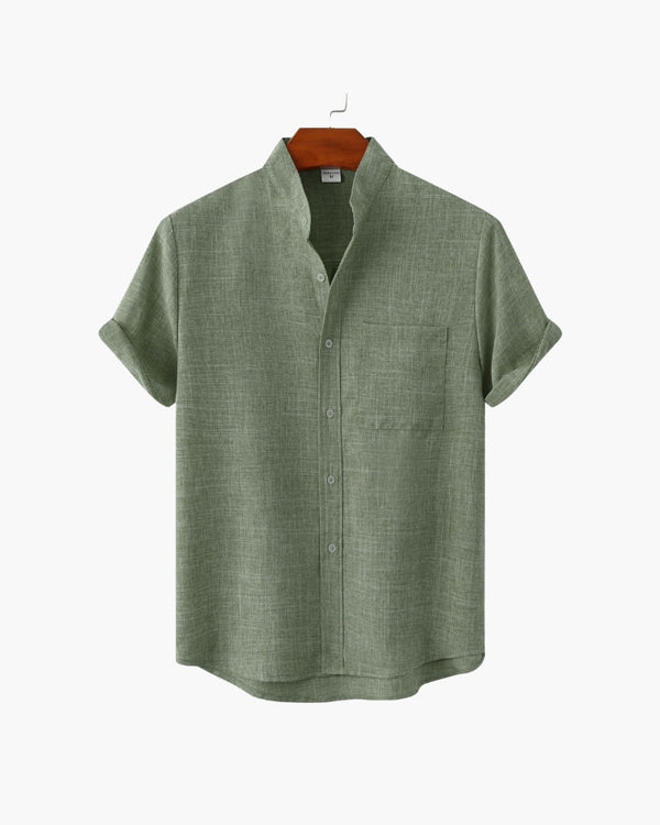 Hemd Kurzarm Herren Relaxed Fit Sommer Casual Mandarin-Kragen