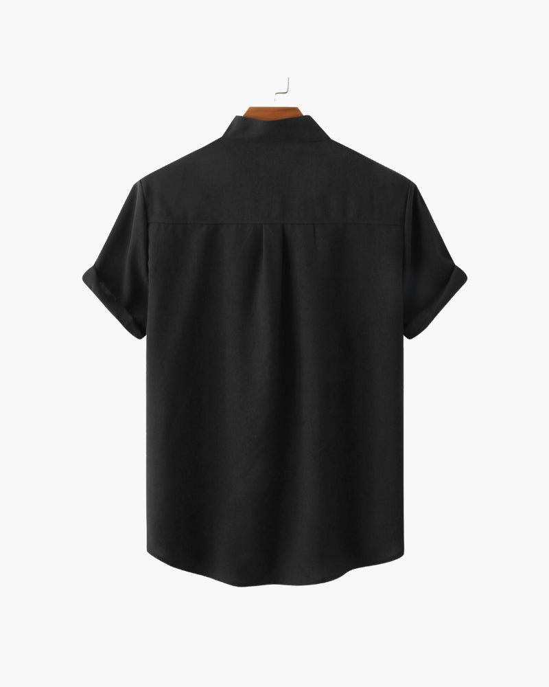 Hemd Kurzarm Herren Relaxed Fit Sommer Casual Mandarin-Kragen