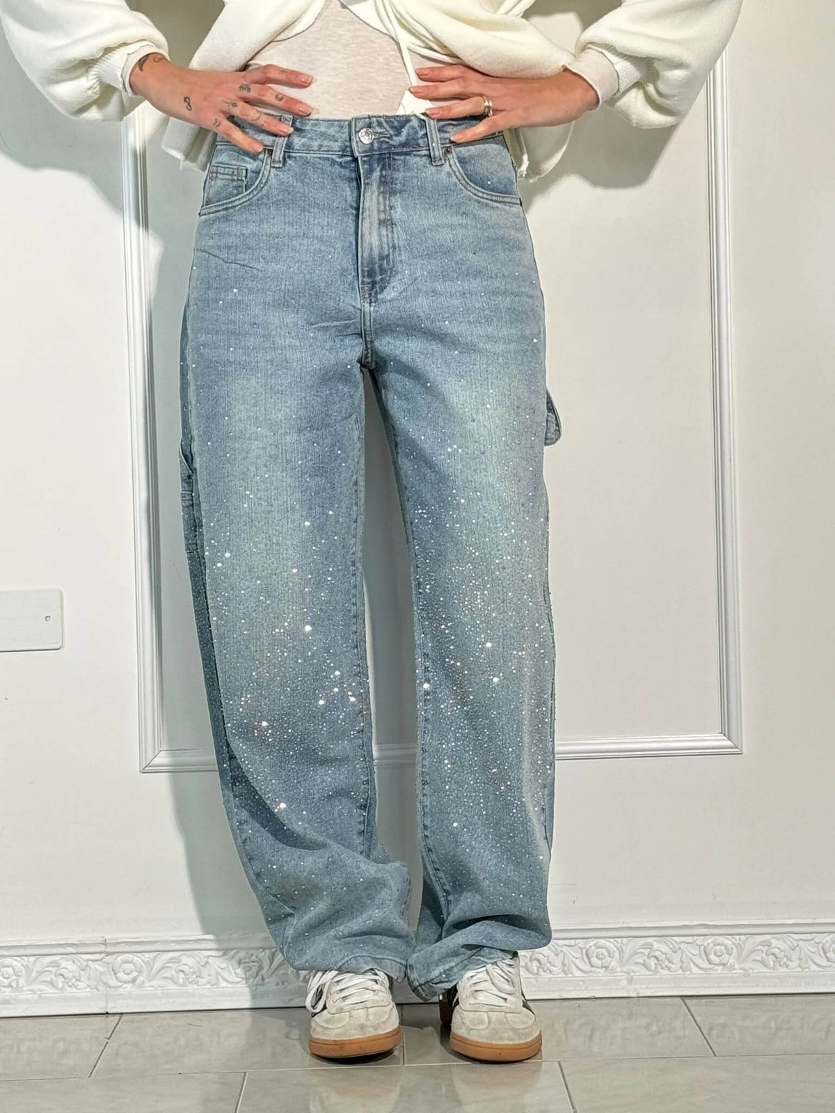Hose Damen Hochtailliert Weitbein Knopftaschen Elegant