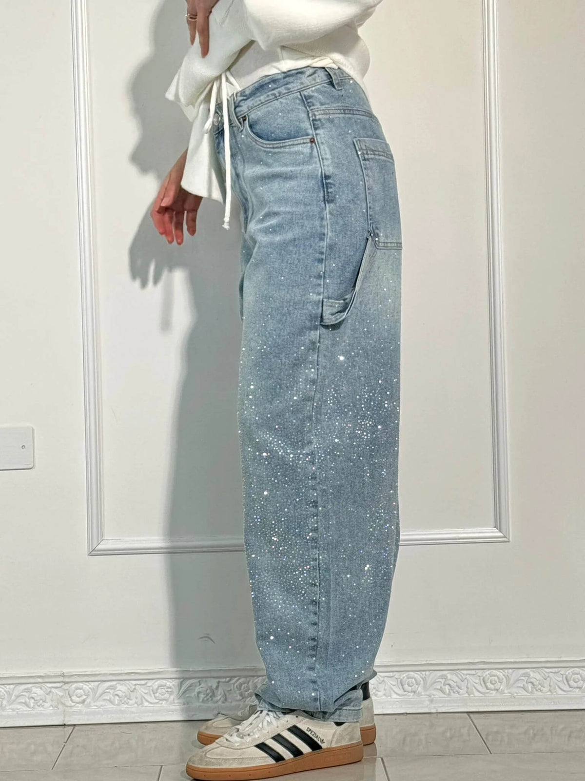 Hose Damen Hochtailliert Weitbein Knopftaschen Elegant