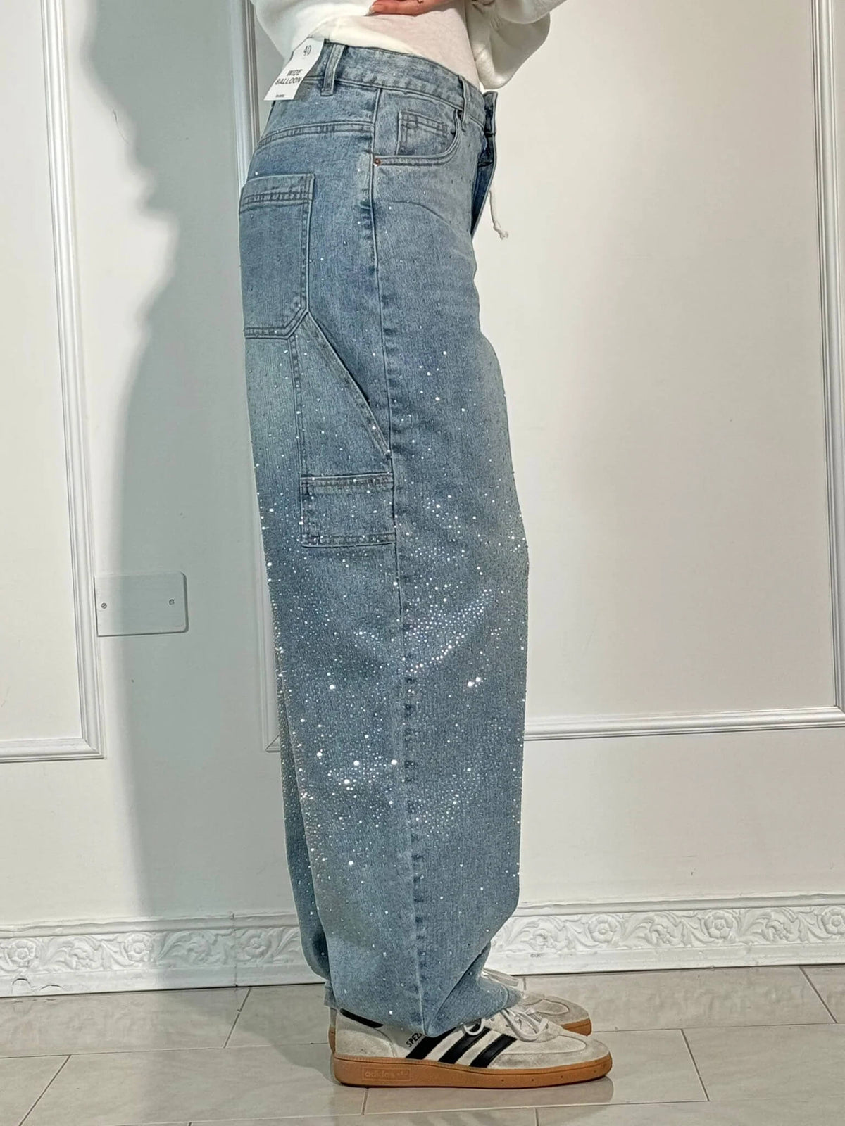 Hose Damen Hochtailliert Weitbein Knopftaschen Elegant