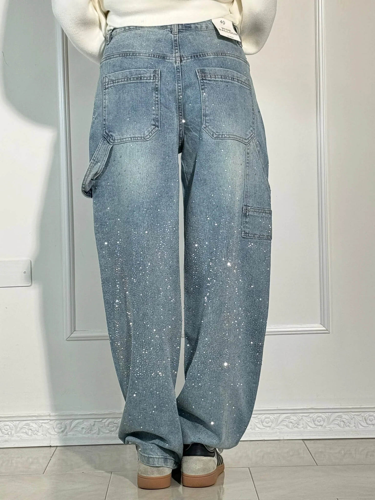 Hose Damen Hochtailliert Weitbein Knopftaschen Elegant