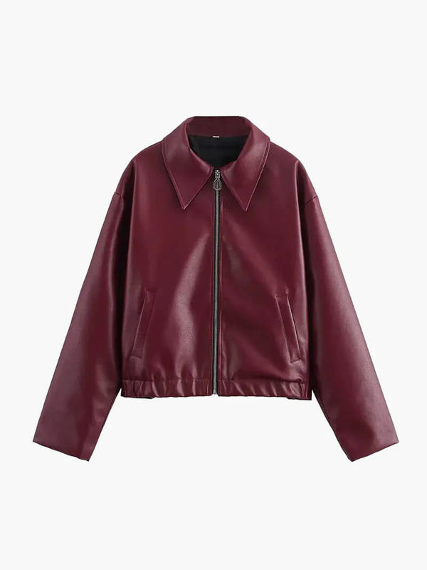 Blouson en simili cuir pour femmes | Veste bordeaux avec coupe ajustée | Design élégant pour occasions spéciales
