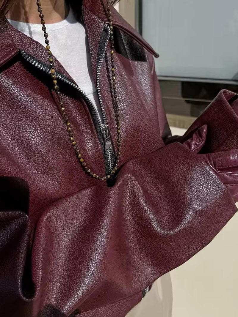 Kunstlederjacke Damen | Burgunderrote Jacke mit Maßgeschneiderter Passform | Stilvolles Design für Elegante Anlässe 2